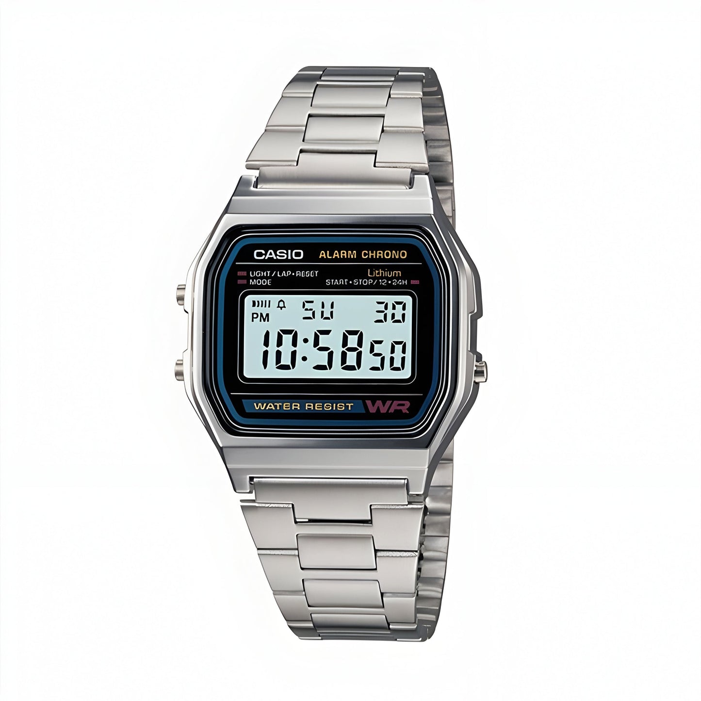Vintage A-158WA-1Q Digital Grey Dial Unisex Watch Silver Metal Strap (D011)