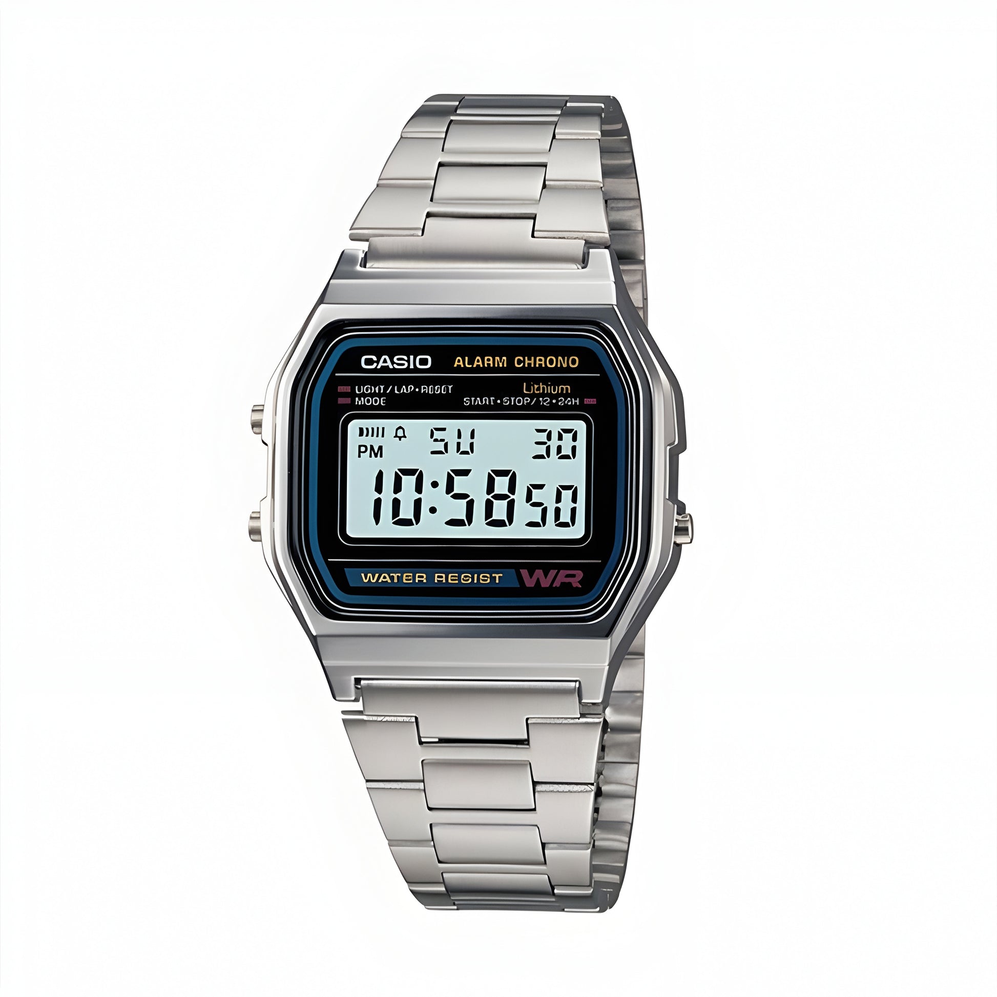 Casio Vintage A-158WA-1Q Digital Grey Dial Unisex Watch Silver Metal Strap (D011)