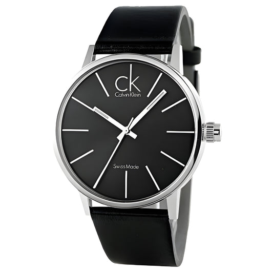 Calvin Klein men black dial leather band Watch - k3m211c4