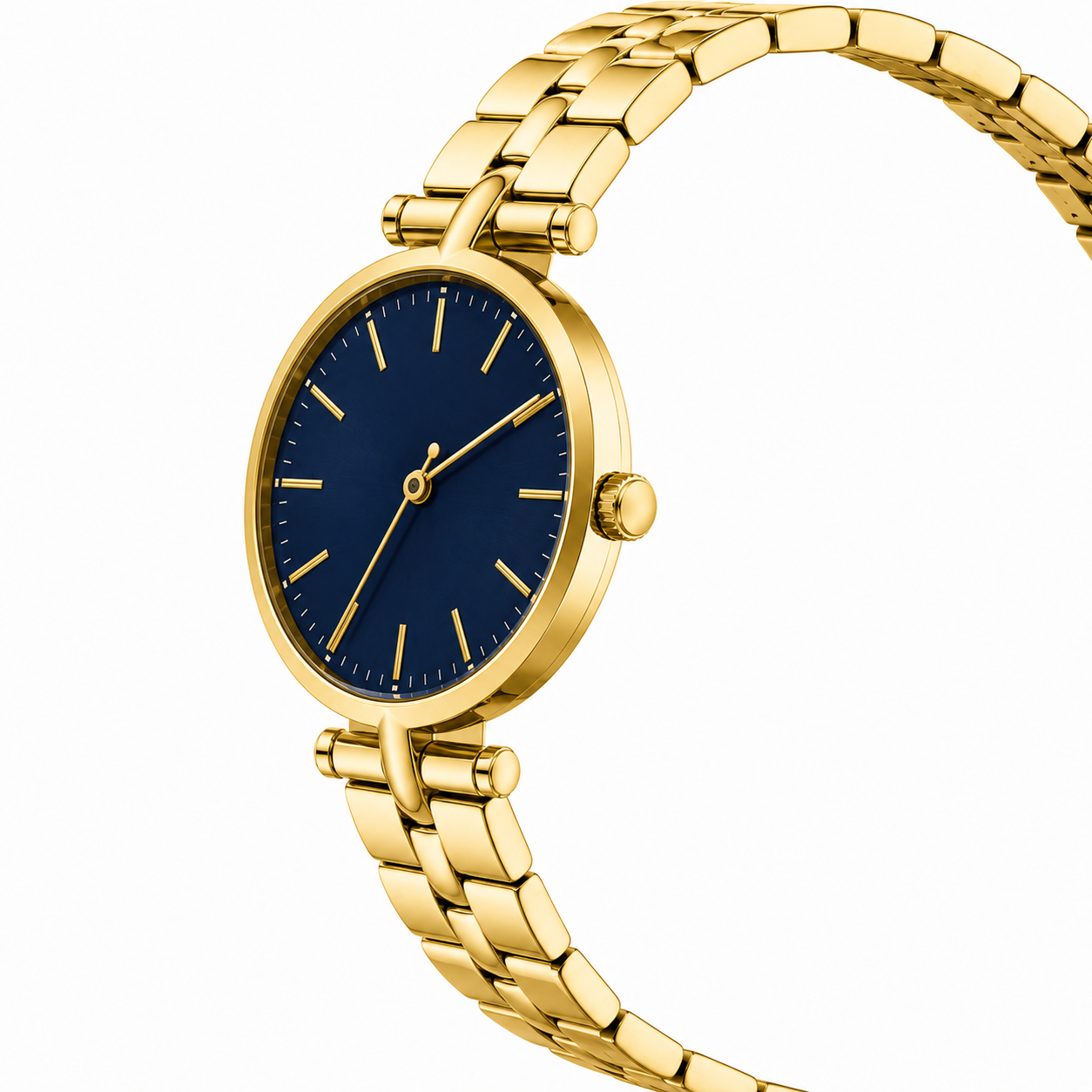 Luxury Gold-Tone Watch with Deep Blue Dial