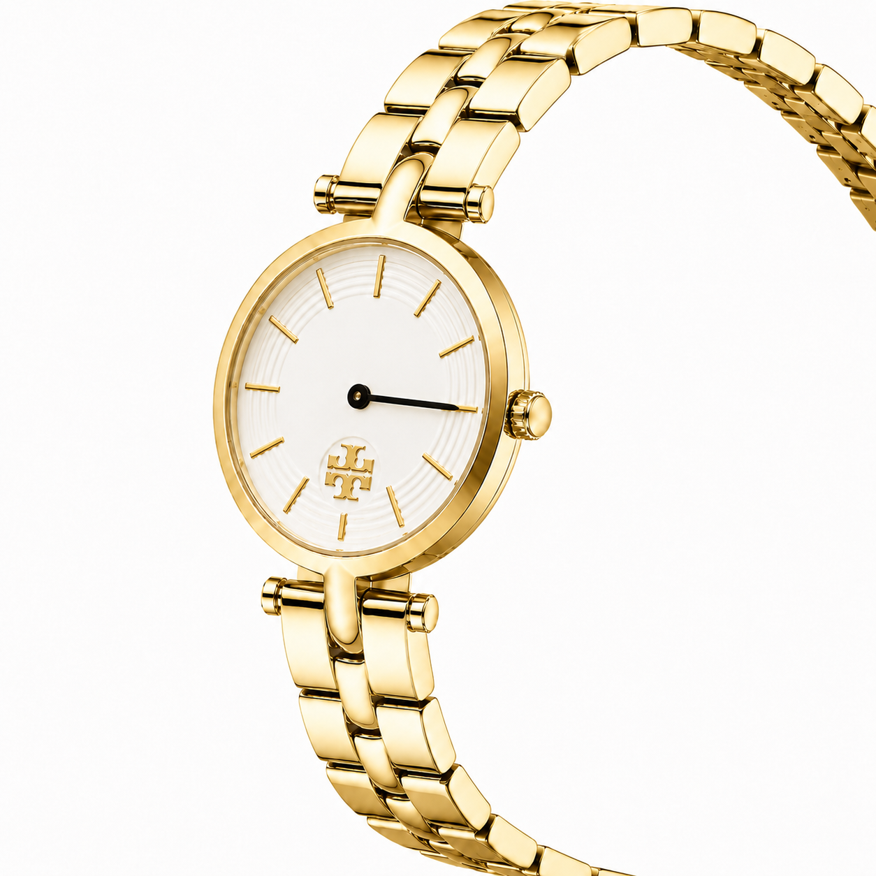 Elegant Gold-Tone Watch with White Textured Dial