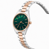 Elegant Two-Tone Analog Watch with Emerald Green Dial
