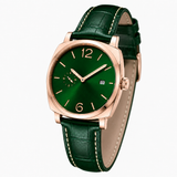 Luxury Green Dial Rose Gold Wrist Watch with Genuine Leather Strap
