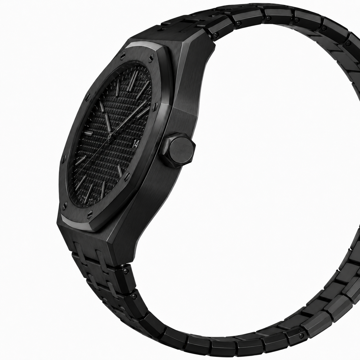Luxury Stainless Steel Sports Watch with Textured Black Dial Description: