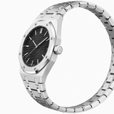 Luxury Stainless Steel Sports Watch with Textured Black Dial