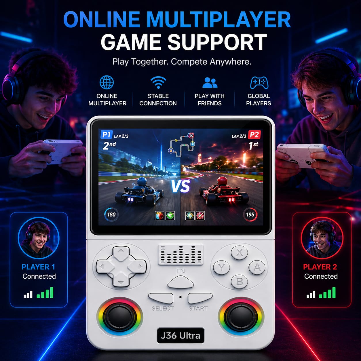 J36 Ultra All-in-One Handheld Gaming Console | 20,000+ Games Built-In | WiFi & YouTube Streaming | Portable Pocket Game Player