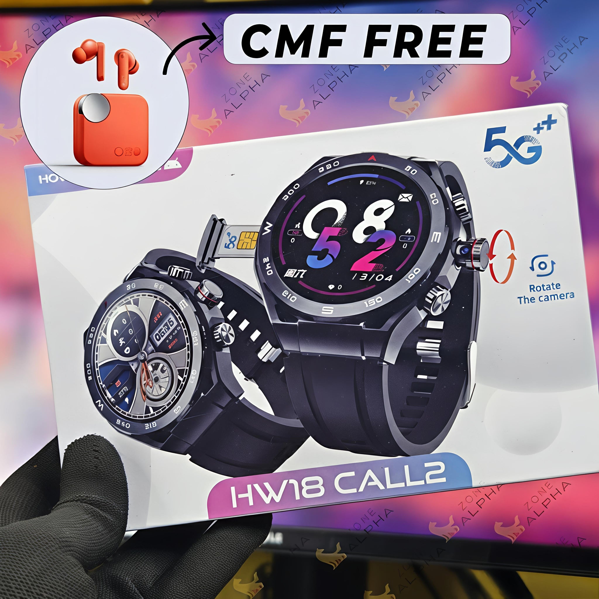 HW18 Call 2 5G Android Smartwatch with 8GB RAM, 128GB Storage, AMOLED Display & 180° Rotating Camera