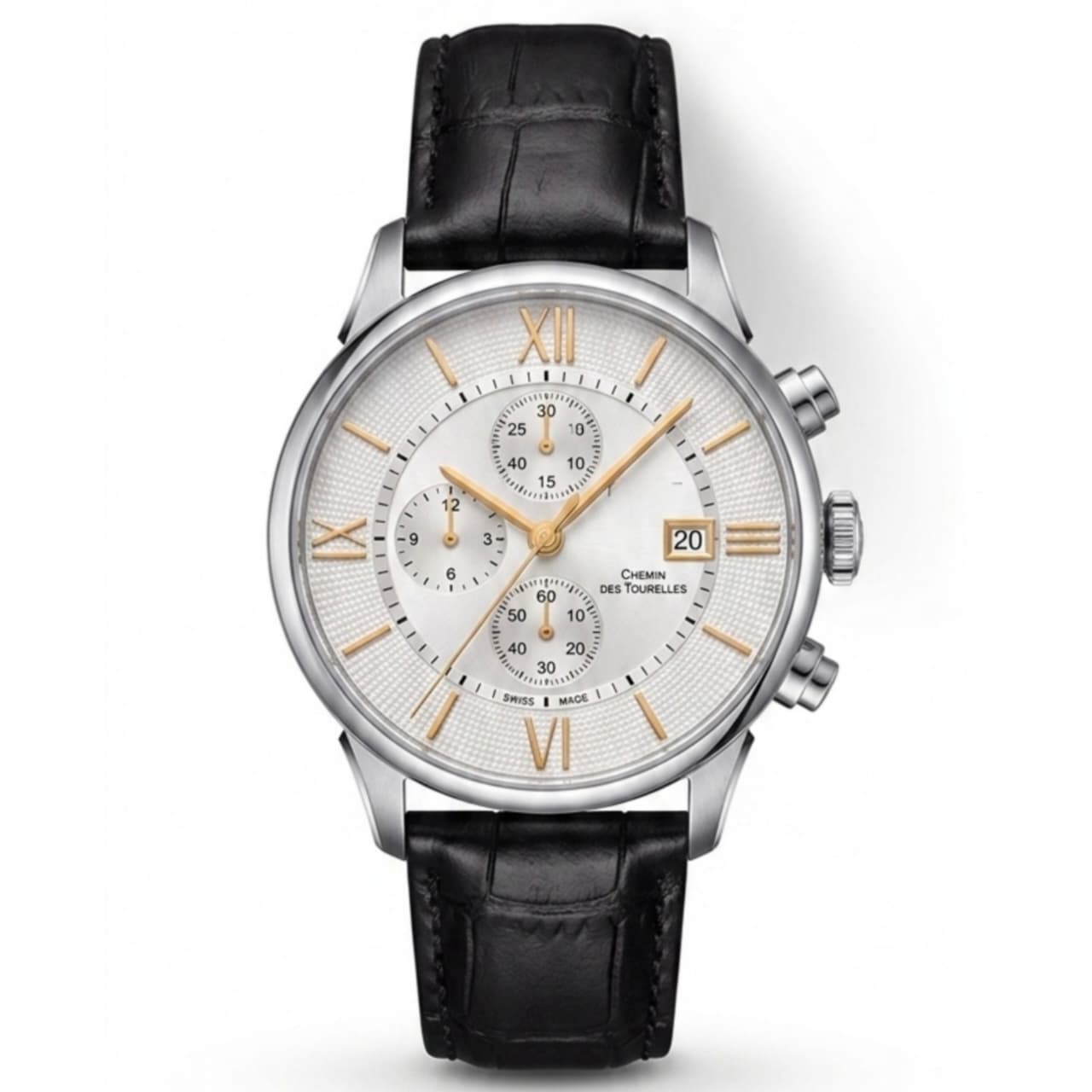 Sophisticated Stainless Steel Chronograph with Classic Leather Strap