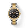 Tizzot Luxury Two-Tone Solar-Powered Stainless Steel Watch with Black Dial