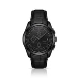 All-Black Executive Chronograph Watch with Alligator Leather Strap