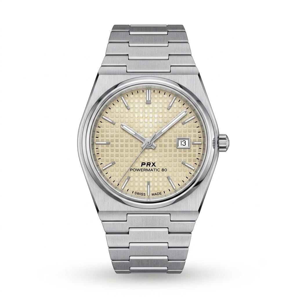 Classic Stainless Steel Automatic Watch with Textured Champagne Dial