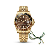 Luxury All-Gold Dual-Time Watch with Brown Dial and Two-Tone Bezel