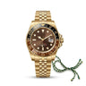 Luxury All-Gold Dual-Time Watch with Brown Dial and Two-Tone Bezel