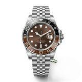 Premium Stainless Steel Dual-Time Watch with Brown Dial and Bi-Color Bezel
