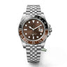 Premium Stainless Steel Dual-Time Watch with Brown Dial and Bi-Color Bezel