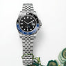 Premium Stainless Steel Dual-Time Watch with Black Dial and Blue-and-Black Bezel
