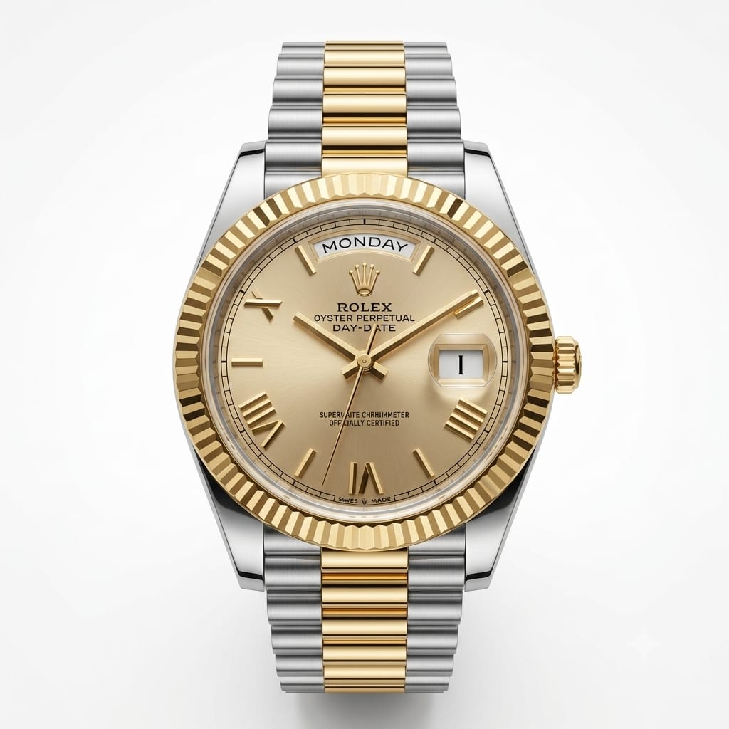 Premium Two-Tone Day & Date Analog Watch with Stainless Steel Bracelet | Luxury Men's Wrist Watch