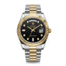 Premium Two-Tone Day & Date Analog Watch with Black Dial & Stainless Steel Bracelet | Luxury Men's Wrist Watch