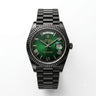 Premium Black Day & Date Analog Watch with Green Dial & Stainless Steel Bracelet | Luxury Men's Wrist Watch