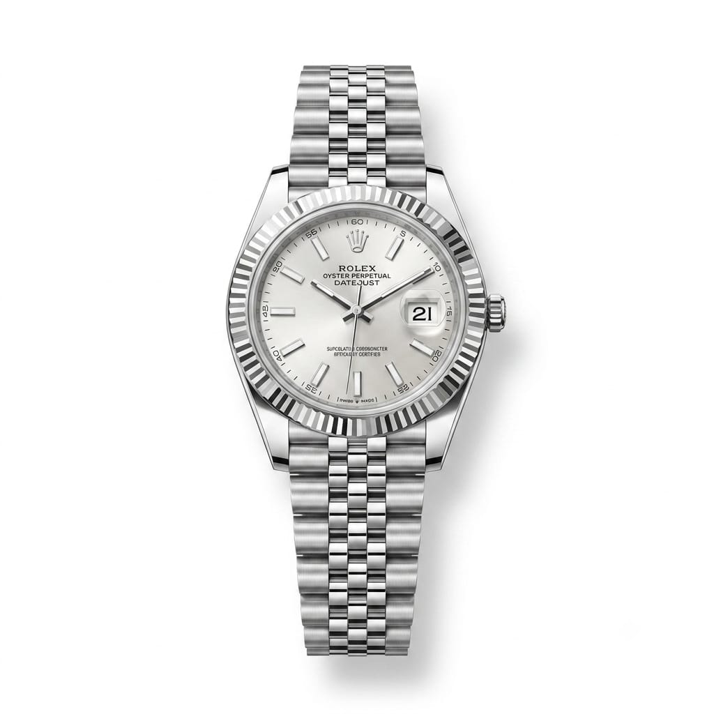 Premium Silver Analog Watch with Stainless Steel Jubilee Bracelet & Date Display | Luxury Men's Wrist Watch