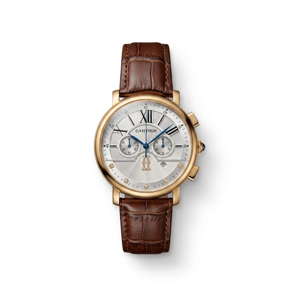 Premium Brown Leather Chronograph Analog Watch with Gold-Tone Case & Date Display | Luxury Men's Wrist Watch