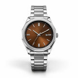 Premium Stainless Steel Analog Watch with Brown Sunburst Dial & Date Display | Classic Men's Wrist Watch