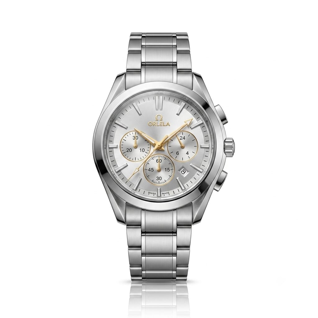 Premium Silver Chronograph Analog Watch with Stainless Steel Strap & Date Display | Luxury Men's Wrist Watch