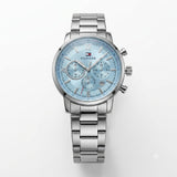 Premium Sky Blue Chronograph Analog Watch with Stainless Steel Bracelet & Date Display | Luxury Men's Wrist Watch