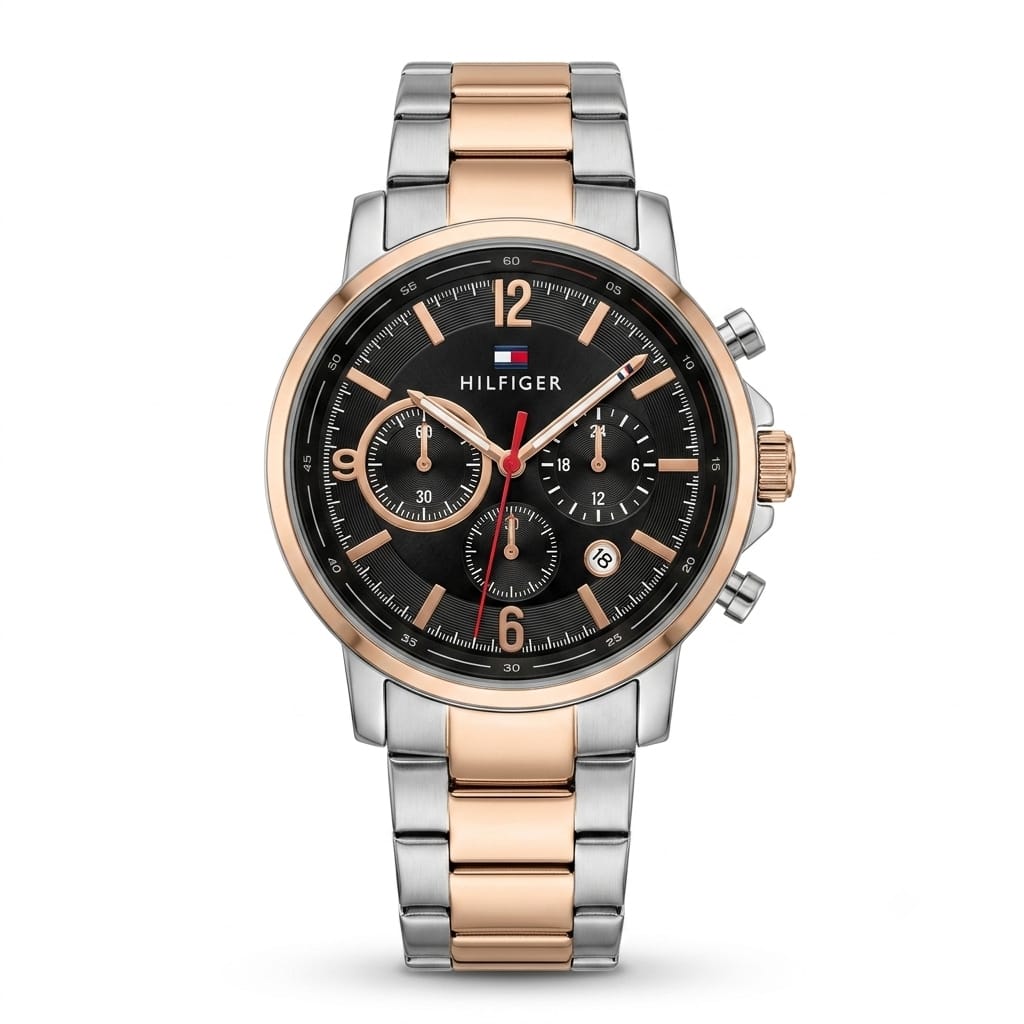 Premium Two-Tone Chronograph Analog Watch with Stainless Steel Bracelet & Date Display | Luxury Men's Wrist Watch