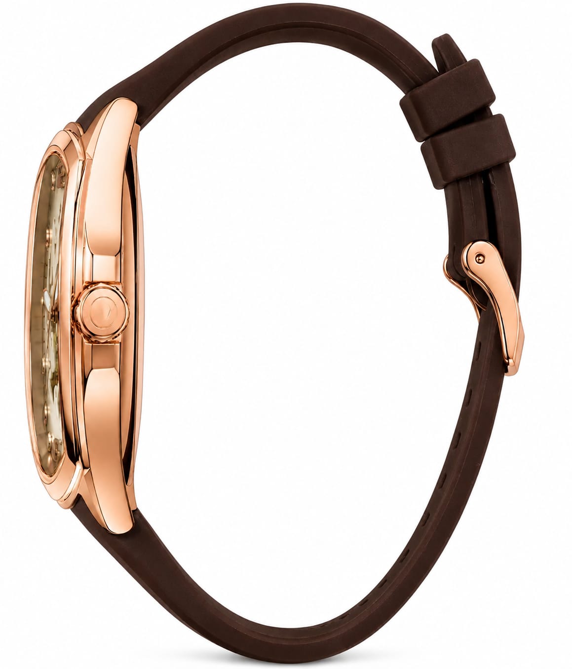 Premium Rose Gold Skeleton Automatic Watch with Brown Silicone Strap | Luxury Mechanical Men's Wrist Watch