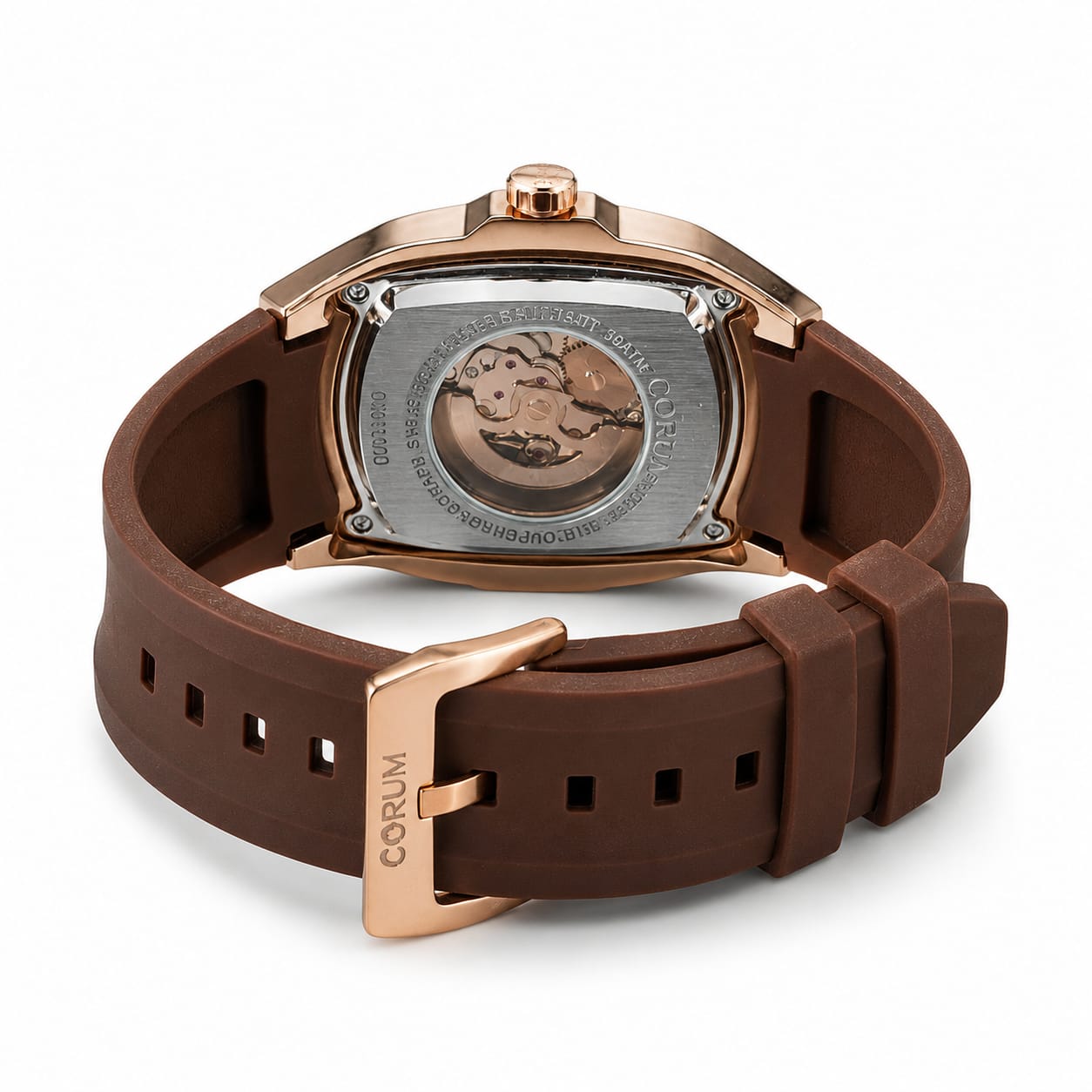 Premium Rose Gold Skeleton Automatic Watch with Brown Silicone Strap | Luxury Mechanical Men's Wrist Watch