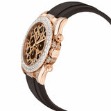 Premium Rose Gold Diamond-Style Chronograph Watch with Black Silicone Strap | Luxury Men's Analog Wrist Watch
