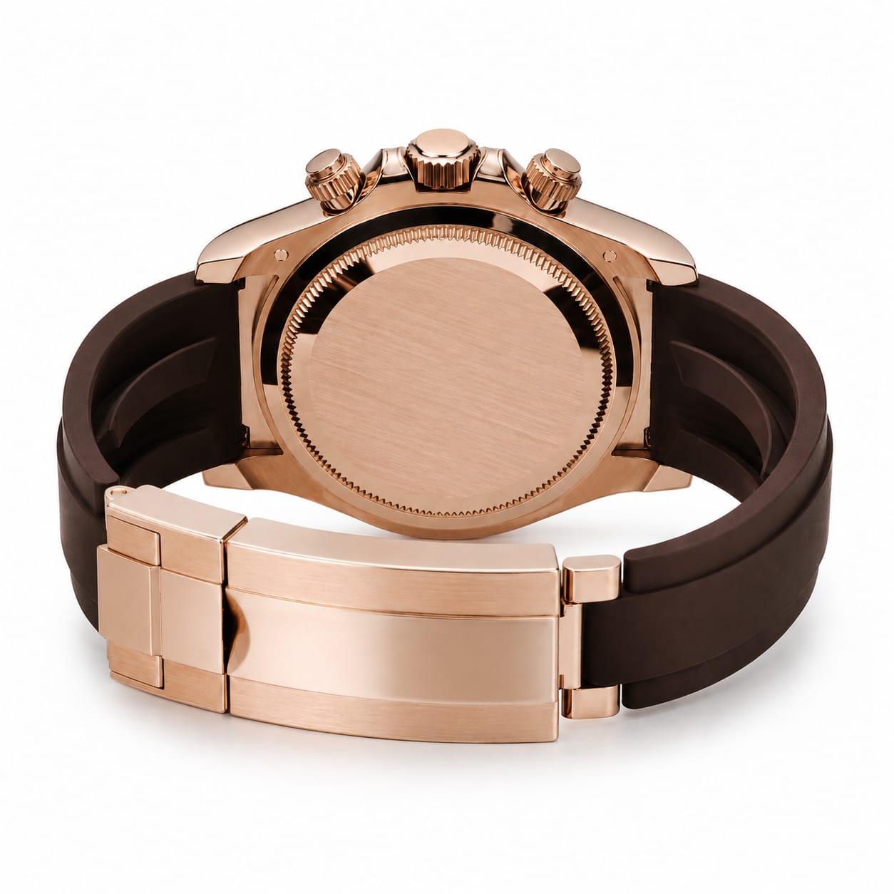 Premium Rose Gold Diamond-Style Chronograph Watch with Black Silicone Strap | Luxury Men's Analog Wrist Watch