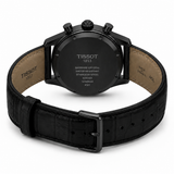 Premium All-Black Chronograph Analog Watch with Rose Gold Accents & Leather Strap | Luxury Men's Wrist Watch