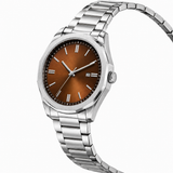 Premium Stainless Steel Analog Watch with Brown Sunburst Dial & Date Display | Classic Men's Wrist Watch