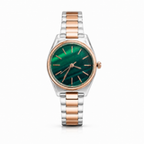 Elegant Two-Tone Analog Watch with Emerald Green Dial