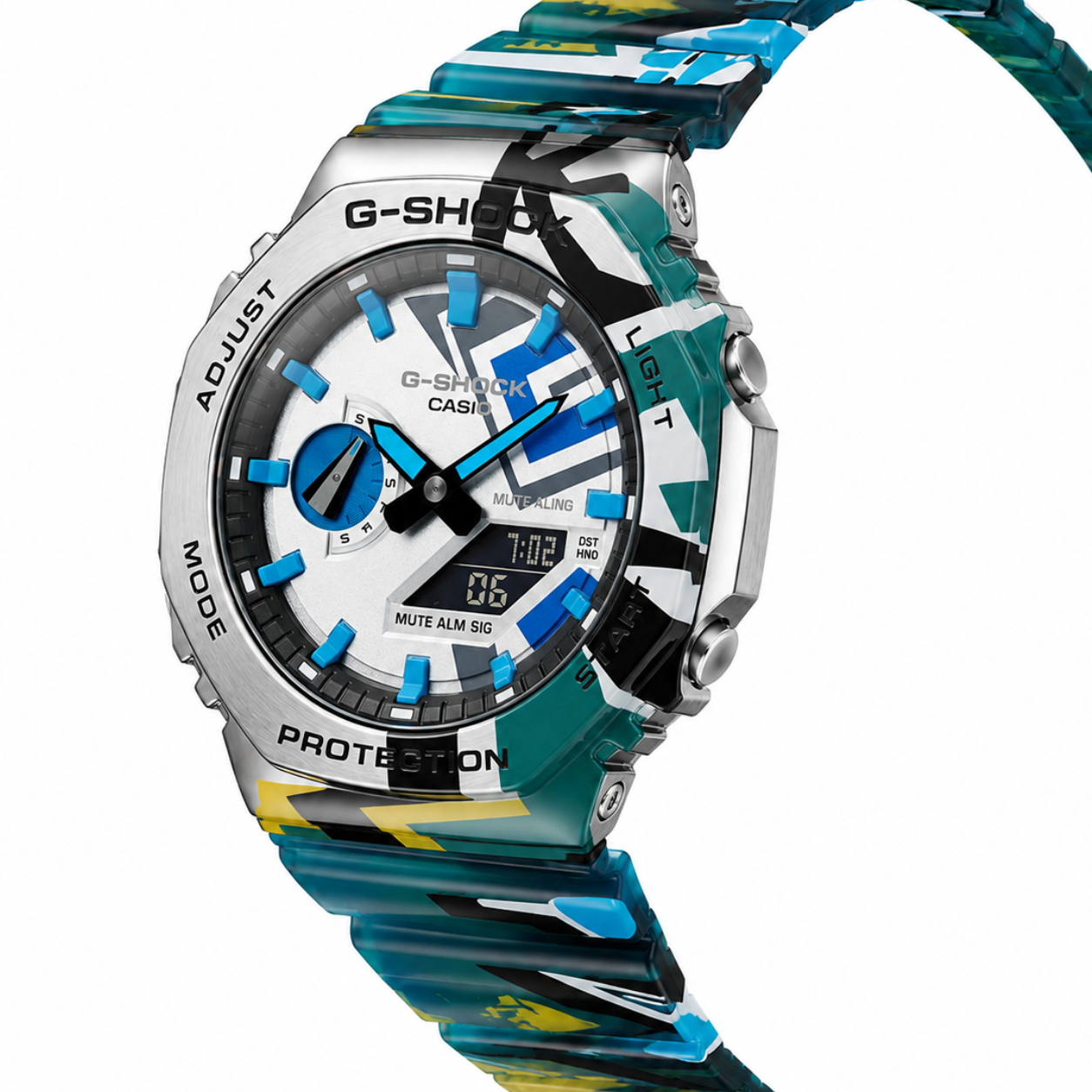 Premium Analog-Digital Sports Watch with Blue Camouflage Resin Strap | Rugged Men's Outdoor Wrist Watch