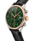 Premium Green Chronograph Analog Watch with Black Leather Strap & Rose Gold Bezel | Luxury Men's Wrist Watch