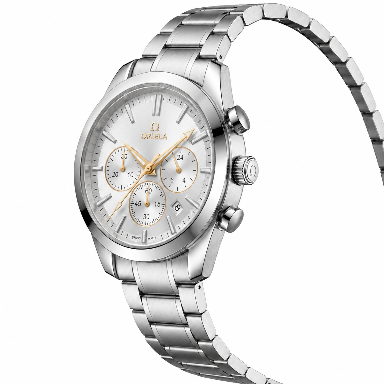 Premium Silver Chronograph Analog Watch with Stainless Steel Strap & Date Display | Luxury Men's Wrist Watch