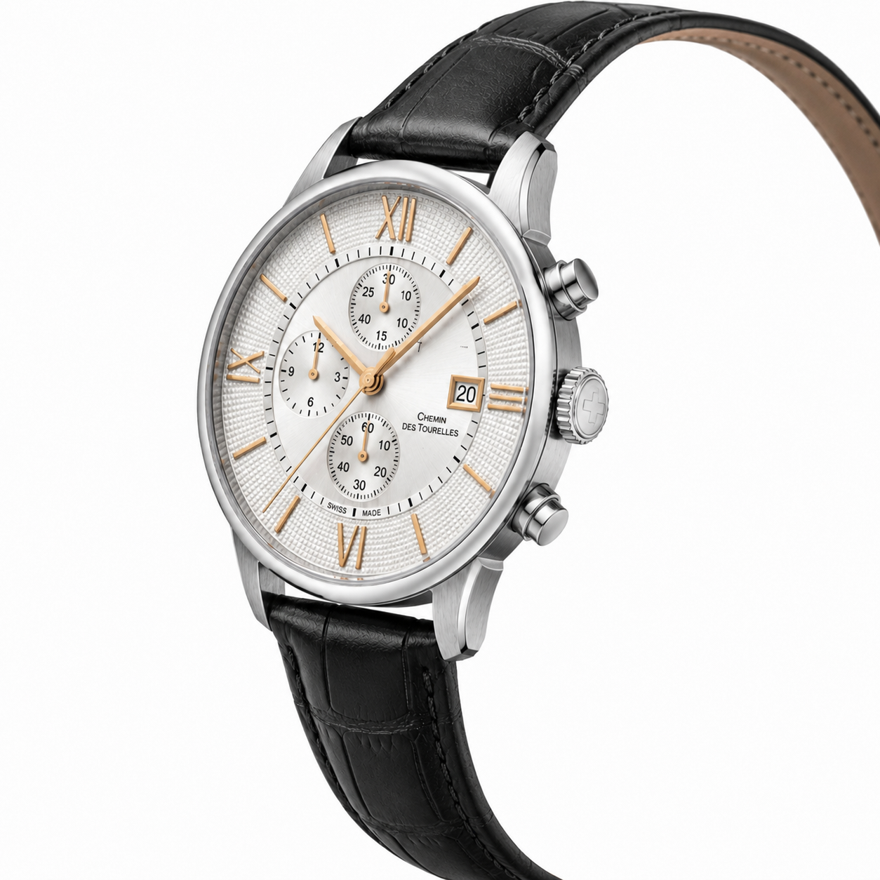 Sophisticated Stainless Steel Chronograph with Classic Leather Strap