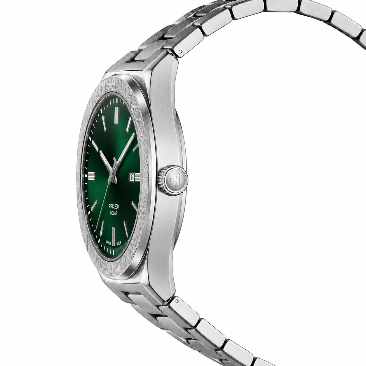 Premium Solar-Powered Stainless Steel Watch with Emerald Green Dial