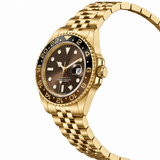 Luxury All-Gold Dual-Time Watch with Brown Dial and Two-Tone Bezel