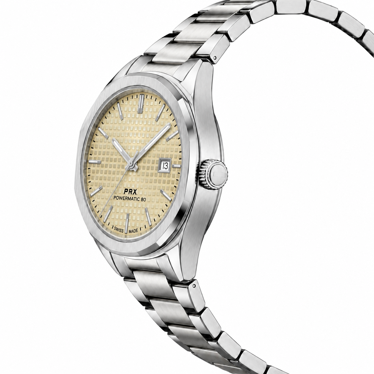 Classic Stainless Steel Automatic Watch with Textured Champagne Dial