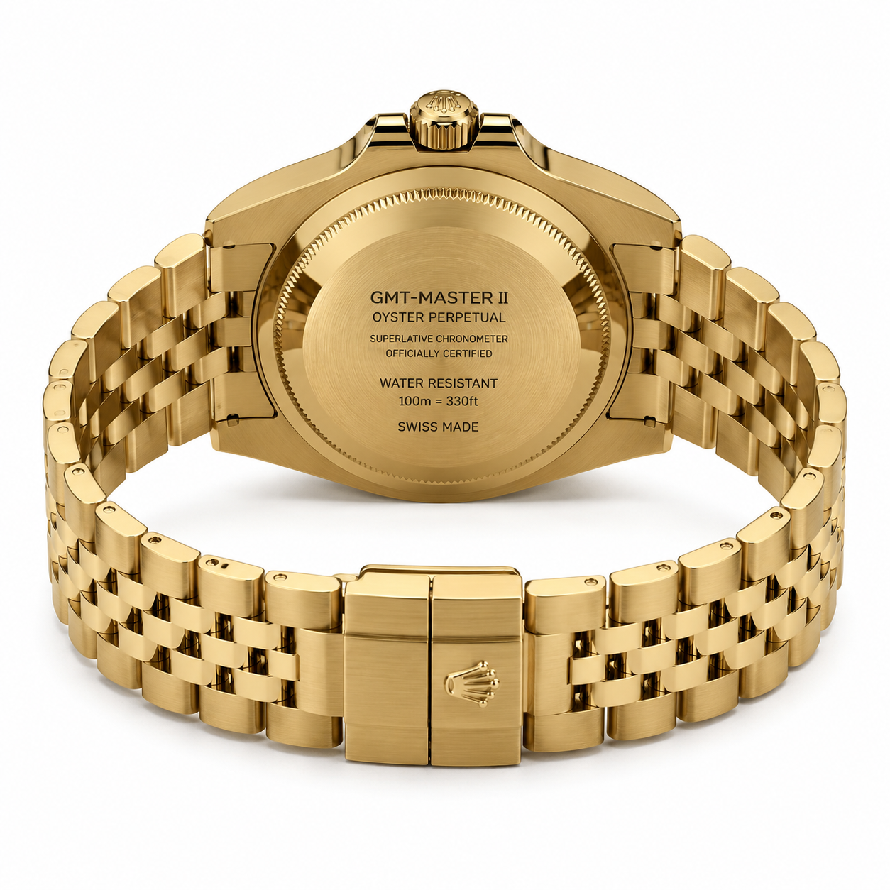 Luxury All-Gold Dual-Time Watch with Brown Dial and Two-Tone Bezel