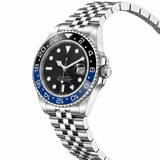 Premium Stainless Steel Dual-Time Watch with Black Dial and Blue-and-Black Bezel