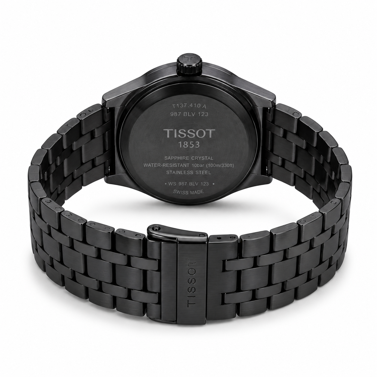 Classic Solar-Powered Black Stainless Steel Watch with Emerald Green Dial