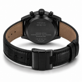All-Black Executive Chronograph Watch with Alligator Leather Strap
