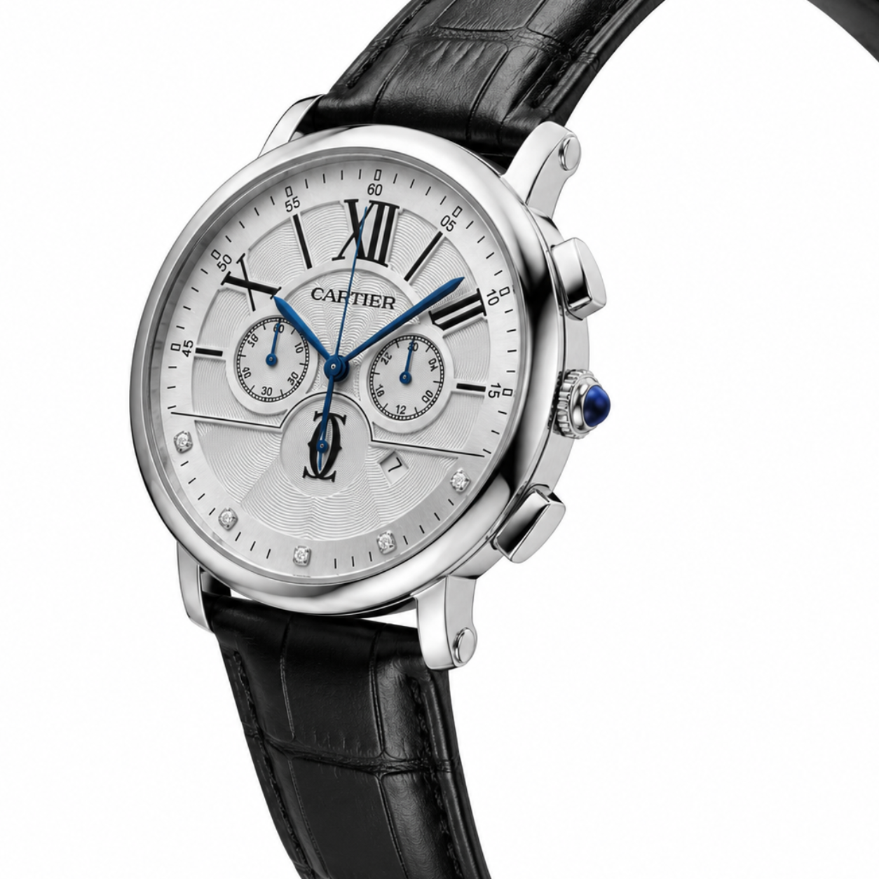 Premium Black Leather Chronograph Analog Watch with White Dial & Date Display | Luxury Men's Wrist Watch