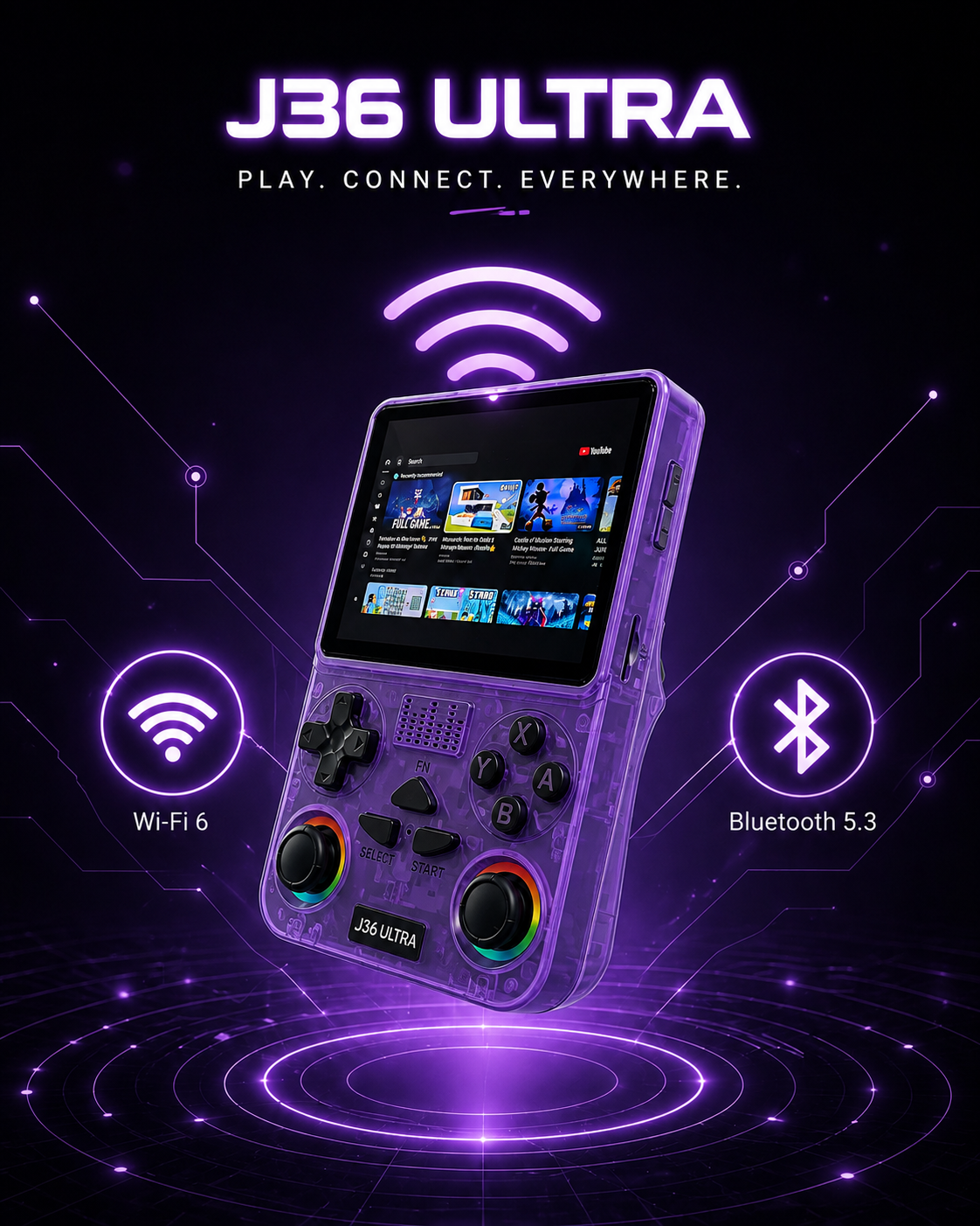 J36 Ultra All-in-One Handheld Gaming Console | 20,000+ Games Built-In | WiFi & YouTube Streaming | Portable Pocket Game Player