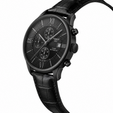 Premium All-Black Chronograph Analog Watch with Leather Strap & Date Display | Luxury Men's Wrist Watch